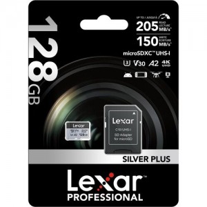 Lexar 128GB 205 MB/s Silver Plus microSD UHS-I V30 Hafıza Kartı